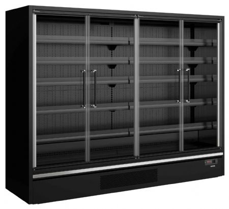 Vitrine murale de supermarché réfrigérée noire 4 portes vitrées positive - Tefcold - Galaxy+ GP26FGD Maxi Black