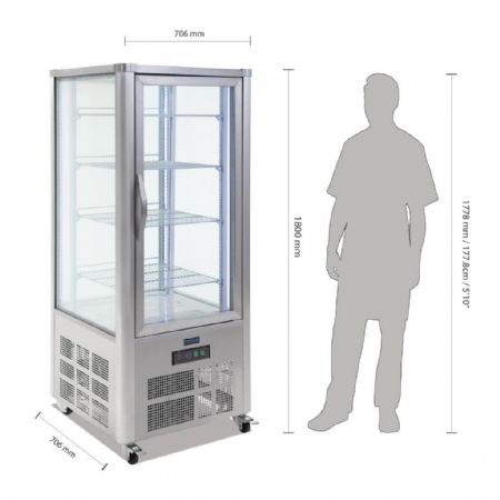 Vitrine à pâtisserie positive 400 L 4 faces vitrées 4 étagères - Polar - GD881