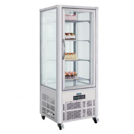 Vitrine à pâtisserie positive 400 L 4 faces vitrées 4 étagères - Polar - GD881