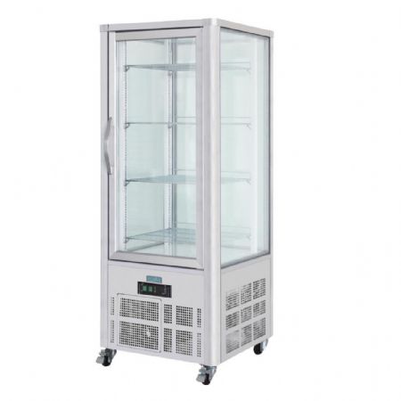 Vitrine à pâtisserie positive 400 L 4 faces vitrées 4 étagères - Polar - GD881