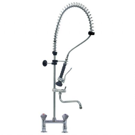 Robinetterie professionnelle plonge cuisine sur mélangeur 2 trous bec pivotant 220 mm et raccord 1/2