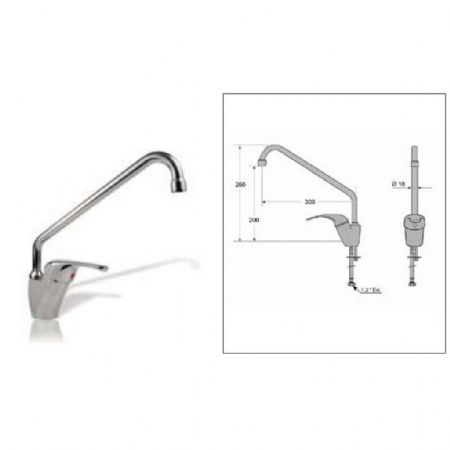 Robinetterie professionnelle pour plonge cuisine monotrou 260 mm - Eratos - GEA-M
