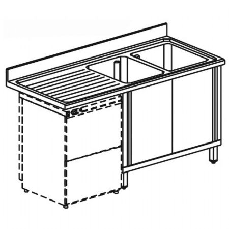 Plonge sur table inox portes coulissantes 2 bacs  droite avec emplacement lave-vaisselle 2000x700 mm