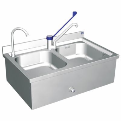 Lave-mains mural inox 2 bacs commande genou 506 x 800 x 256 mm