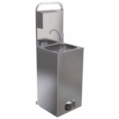 Lave-mains mobile inox  commande pdale avec distributeurs savon et papier - 435 x 470 x 877 mm