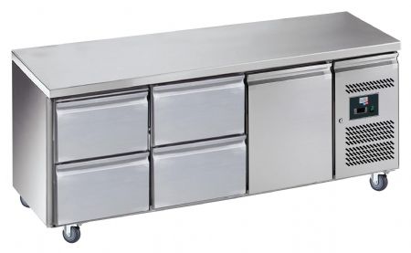 Desserte réfrigérée inox positive centrale 2 x 2 tiroirs + 1 porte GN 1/1, 417 L, sur roulettes - l2g - GN3140TN Desserte réfrigérée inox positive centrale 2 x 2 tiroirs + 1 porte GN 1/1, 417 L, sur roulettes - l2g - GN3140TN