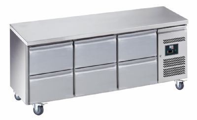 Table desserte rfrigre inox centrale -2/ +8C avec 3 compartiments de 2 tiroirs chacun - 465 litres