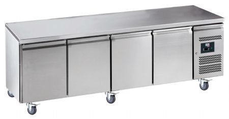 Desserte réfrigérée inox positive centrale 4 portes GN 1/1, 616 L, sur roulettes - l2g - GN4100TN Desserte réfrigérée inox positive centrale 4 portes GN 1/1, 616 L, sur roulettes - l2g - GN4100TN