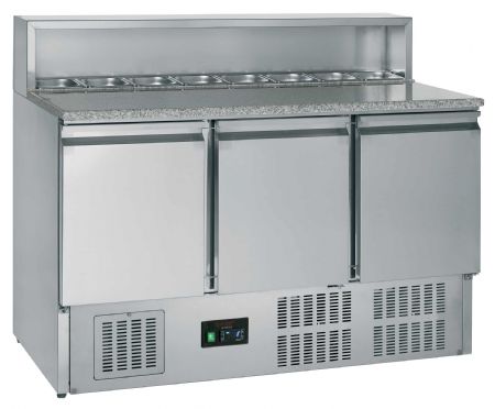 Meuble à pizzas comptoir GN1/1 avec dessus en granite et 3 portes pleines - Tefcold - GP93