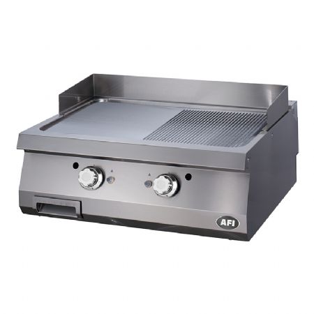 Plaque  snacker gaz double semi-lisse et nervure - 18 kW acier  poser