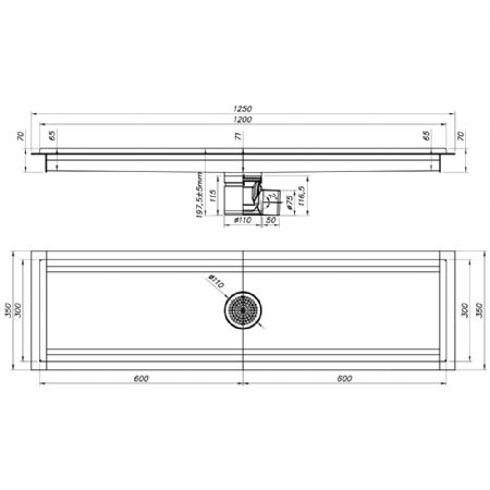 Caniveau de sol inox 1200x300, sortie latrale