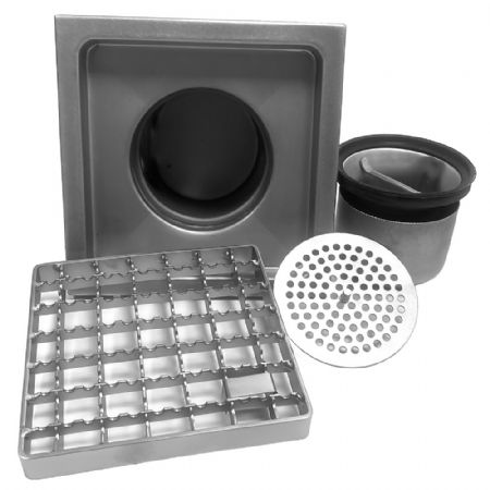 Caniveau de sol inox 400x400, sortie latrale