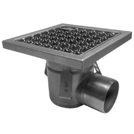 Caniveau de sol inox 400x400, sortie latrale