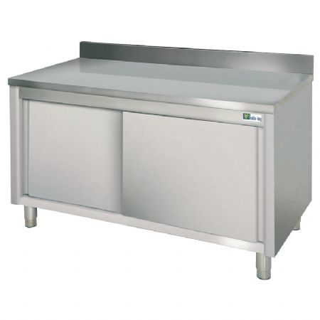 Meuble Bas de Rangement Inox 18/10 avec dosseret 2 portes coulissantes suspendues - Afi-Collin-Lucy - GTA20D-2 Meuble Bas de Rangement Inox 18/10 avec dosseret 2 portes coulissantes suspendues - Afi-Collin-Lucy - GTA20D-2