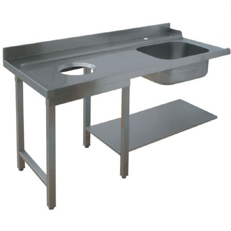 Table d'entre pour prlavage gaucheavec trou pour dchets  - 1500 x 700 x 850mm