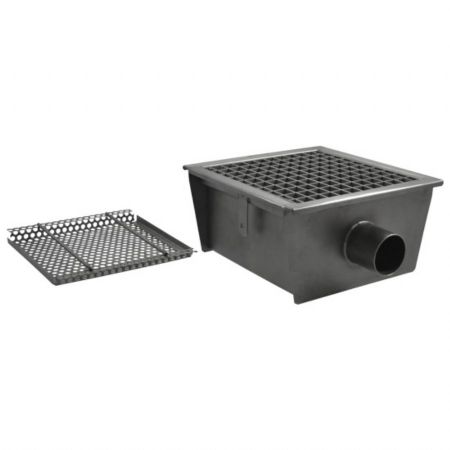 Caniveau de sol cuisine caillebotis, sortie horizontale ø 63 mm et filtre, 300x300x150 mm - Virtus - GZZ0051