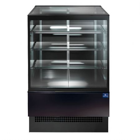 Vitrine réfrigérée de Boulangerie Pâtisserie comptoir chaud ventilé 3 étagères et vitre verticale, positive, 763 mm - noire - Virtus - H02FNE026