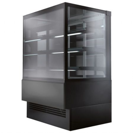 Vitrine réfrigérée de Boulangerie Pâtisserie comptoir chaud ventilé 3 étagères et vitre verticale, longueur 763 mm positive noire - Virtus - H02FNE028
