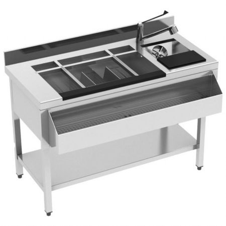 Table cocktail professionnelle Station bar neutre bac à glace, porte-bouteilles et évier, 1200x610x900 mm - Virtus - HAA0002