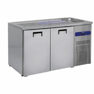 Comptoir réfrigéré inox 2 portes pour fûts 50 L avec plage de température -2/+8°C Comptoir réfrigéré inox 2 portes pour fûts 50 L avec plage de température -2/+8°C