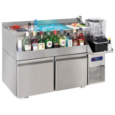 Table cocktail professionnelle réfrigérée à 2 tiroirs vasque et bac à glace faux-fond 1200x600 mm - Virtus - HAB0051