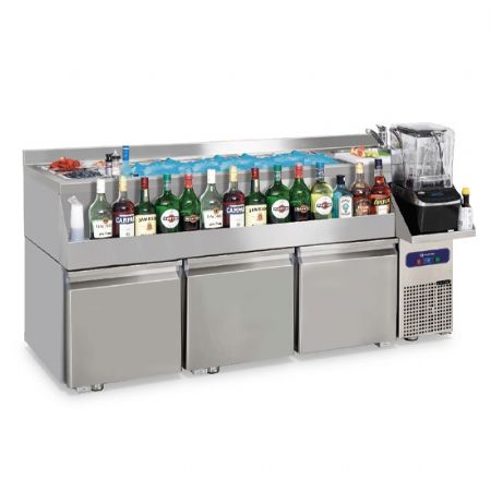 Table cocktail professionnelle réfrigérée à 3 tiroirs vasque et bac à glace faux-fond 1600x600 mm - Virtus - HAB0052