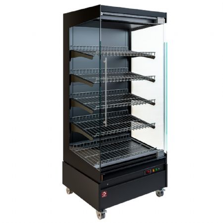 Vitrine chauffante professionnelle libre-service porte vitrée sur roues noire 4 étagères en monophasé 3,1 kW - Diamond Promo - HAS08-G5