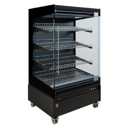 Vitrine chauffante libre-service avec porte vitrée sur roues, , monophasé, 3,1 kW, noire - Diamond Promo - HAS08-P5