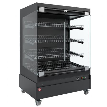 Vitrine chauffante libre-service 2 portes vitrées et 3 étagères grille sur roues noire - Diamond Promo - HAS10-P5