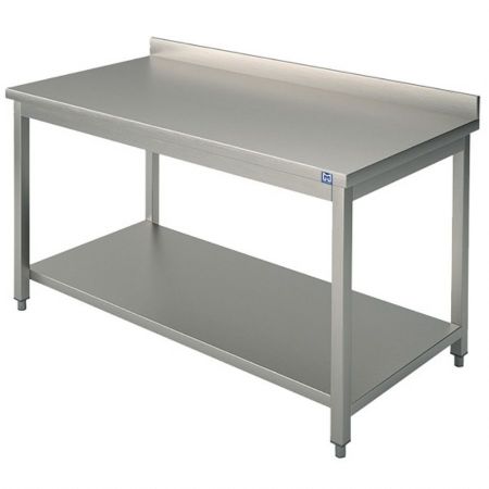Table de Travail Inox avec étagère et dosseret, 800x600x850 mm - Virtus - HCA0019