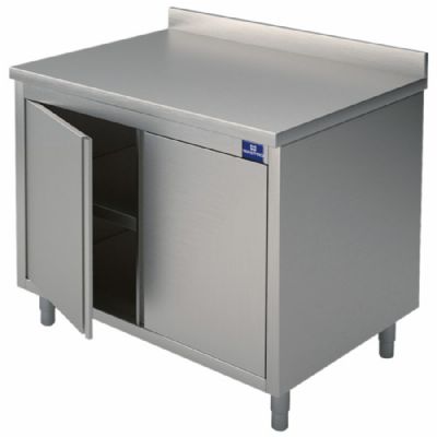 Table armoire neutre inox murale avec 1 porte battante et dosseret 600x700 mm Table armoire neutre inox murale avec 1 porte battante et dosseret 600x700 mm