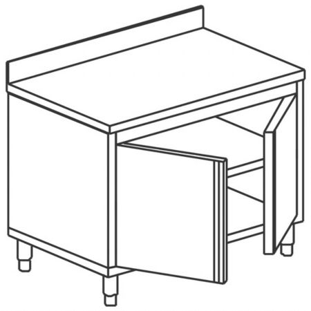 Meuble Bas de Rangement Inox avec dosseret et 2 portes battantes pleines, 800x700 mm - Virtus - HCA0057