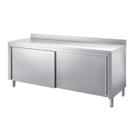 Meuble Bas de Rangement Inox avec dosseret et 2 portes coulissantes, 2000x700 mm - Virtus - HCA0061 Meuble Bas de Rangement Inox avec dosseret et 2 portes coulissantes, 2000x700 mm - Virtus - HCA0061