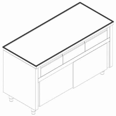 Table basse armoire neutre avec 3 tiroirs et 2 portes coulissantes 1600x600 mm