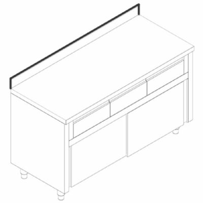 Table basse armoire neutre inox avec 3 tiroirs et 2 portes coulissantes 1600x700 mm