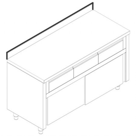 Meuble Bas de Rangement Inox 4 tiroirs et portes coulissantes, dosseret 10 cm, 2000x700 mm - Virtus - HCA0304 Meuble Bas de Rangement Inox 4 tiroirs et portes coulissantes, dosseret 10 cm, 2000x700 mm - Virtus - HCA0304