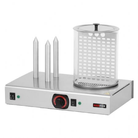 Chauffe-saucisses 3 plots équipé de panier et tube en verre pour maintien à 100°C