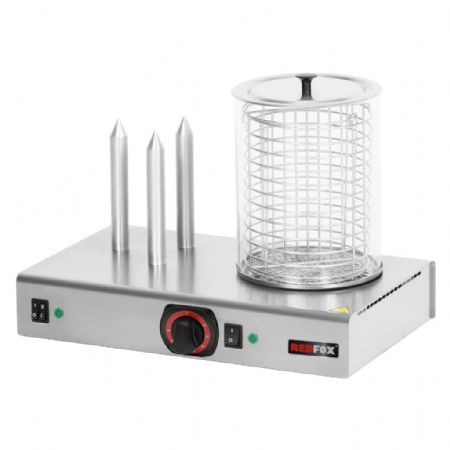 Chauffe-saucisses 3 plots équipé d’un panier et d’un cylindre en verre - 1,1 kW