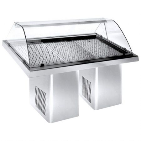 Vitrine comptoir réfrigéré statique à poisson avec vitre courbe et fermeture arrière, 2320 mm - Virtus - HDC0014
