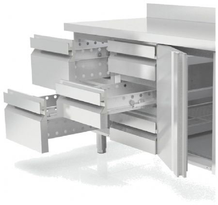 Table inox adossée positive haute efficacité énergétique avec 3 portes pleines GN 1/1 - 1795x700x850 mm
