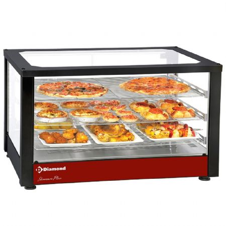 Vitrine chauffante professionnelle ventilée panoramique 3 niveaux noire - Diamond Promo - HSD3-B2