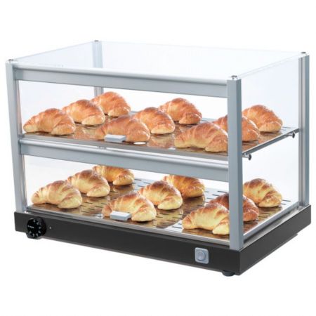 Vitrine chaude avec 2 niveaux et vitre droite, +70°C, 0.45 kW, 560x347x395 mm - Virtus - IBA0023