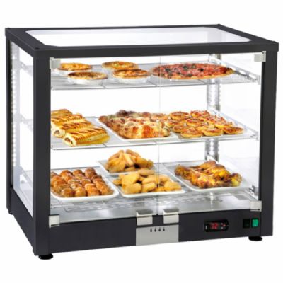Prsentoir chauffant de comptoir 3 niveaux portes battantes - 490 x 780 x 640 mm - avec plage de temprature +20/+90C monophas