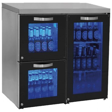 Arrière Bar réfrigéré droite 1 porte battante vitrée et 2 tiroirs en verre, capacité 90 bouteilles - Virtus - IBC0059