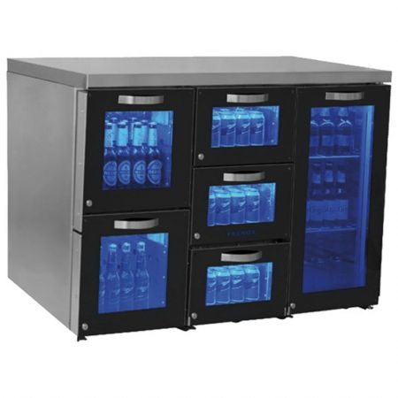 Arrière Bar gauche avec 1 porte vitrée battante et 5 tiroirs en verre, 120 bouteilles - Virtus - IBC0065