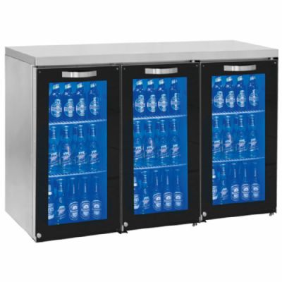Réfrigérateur bar droit 3 portes vitrées battantes noir pour 90-120 bouteilles Réfrigérateur bar droit 3 portes vitrées battantes noir pour 90-120 bouteilles