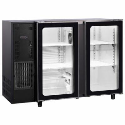 Réfrigérateur de bar noir 2 portes vitrées battantes température -2/+8°C volume 380 L Réfrigérateur de bar noir 2 portes vitrées battantes température -2/+8°C volume 380 L