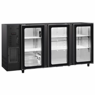 Réfrigérateur bar noir 3 portes vitrées battantes température -2/+8°C et volume 588 L Réfrigérateur bar noir 3 portes vitrées battantes température -2/+8°C et volume 588 L