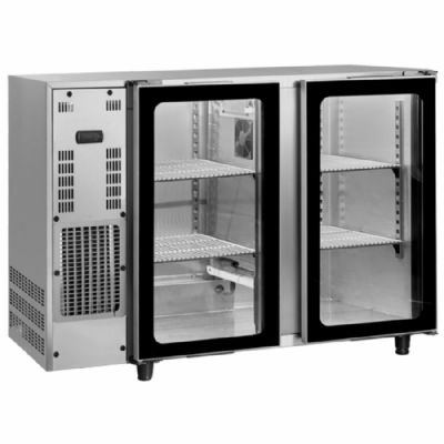 Réfrigérateur de bar 2 portes vitrées battantes inox température -2/+8°C et volume 380 L Réfrigérateur de bar 2 portes vitrées battantes inox température -2/+8°C et volume 380 L