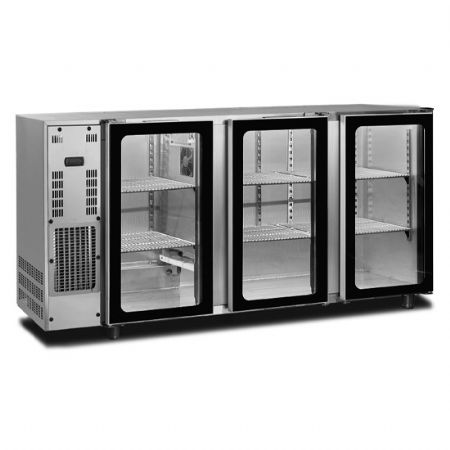 Arriere bar avec 3 portes battantes en verre 587 litres -2°/+8°C - version inox Arriere bar avec 3 portes battantes en verre 587 litres -2°/+8°C - version inox